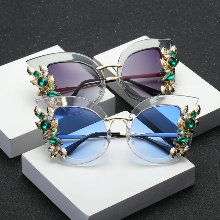 Женская мода искусственный алмаз кошачьими ушками металлический каркас бренд Классические солнцезащитные очки