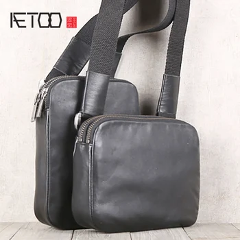 

AETOO Handmade leather oblique cross-shoulder bag cowhide small storage bag