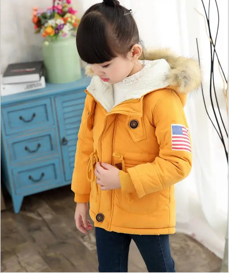 New Children Winter Clothing Coats Boys Girls Warm Jackets Park Hooded Slim Kids Outerwear Clothes Costumes Boys Windproof Coat - Цвет: Цвет: желтый