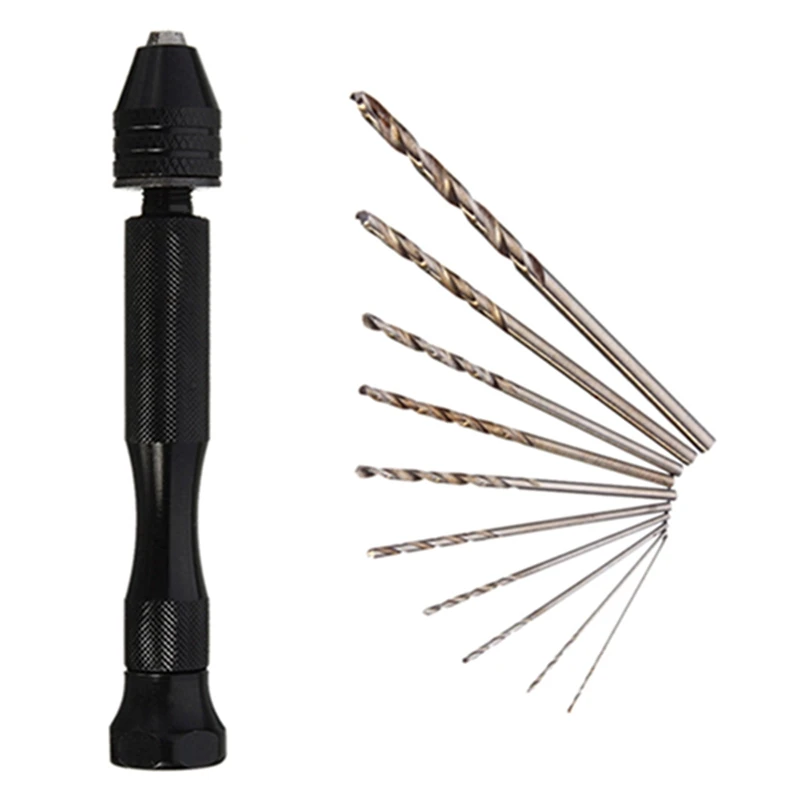 

Mini Micro Aluminum Hand Drill Bit With Keyless Chuck +10x Twist Drills BitRotary Tools Woodworking Drilling