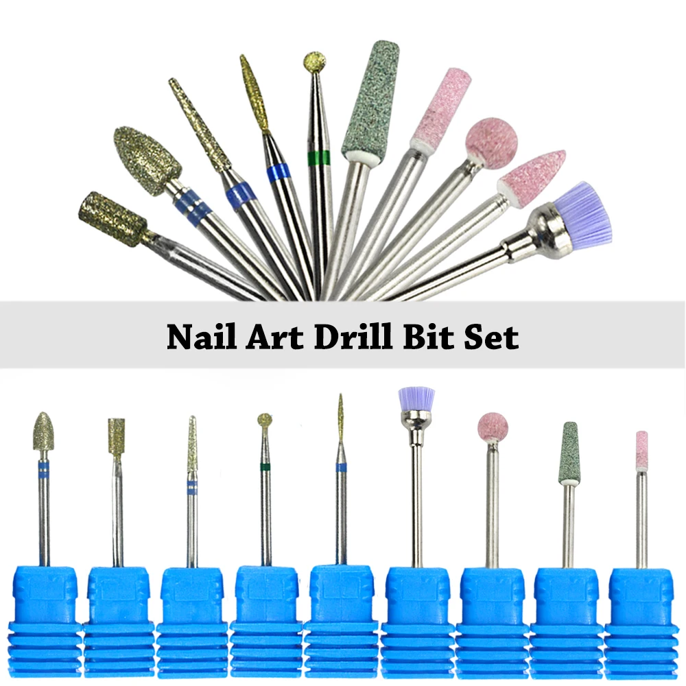 

10pcs Cutters for Machine Diamond Nail Art Cuticle Drill Bit Ceramic Mill Stainless Steel Grinding Tools Brush Manicure BE394