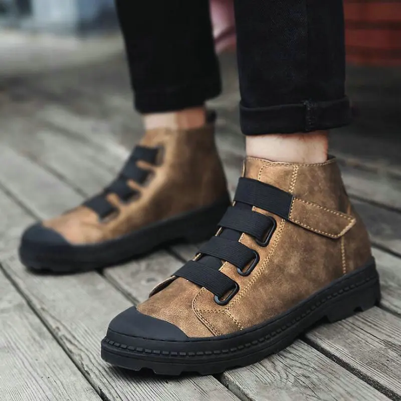 

Men Lace Up Ankle Boots Flats Shoes High Top Leather Casual Shoes winter Warm fur Black Men's Vulcanize senakers Shoes VV-12