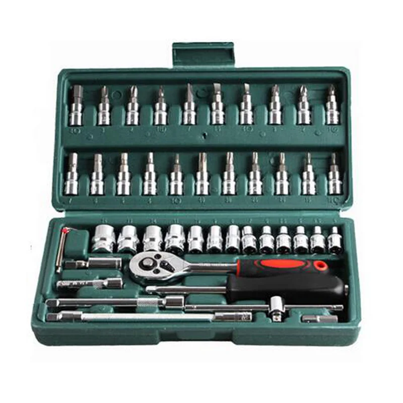 

46pc Spanner Socket Set 1/4" Car Repair Tool Ratchet Wrench Set Cr-v hand tools Combination Bit Set Tool Kit