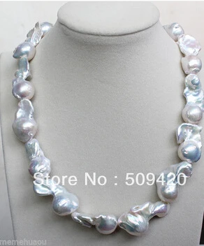 

Free shipping >>@ +20*30 mm REAL HUGE AAA WHITE SOUTH SEA WHITE keshi reborn PEARL necklace 18''
