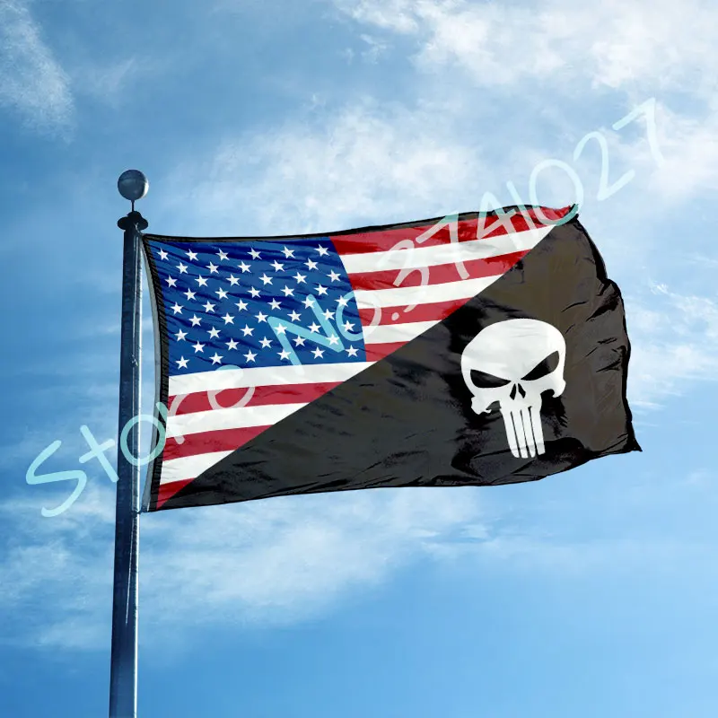 

half American Flag with half Punisher 3 x 5 Ft home decaration banner