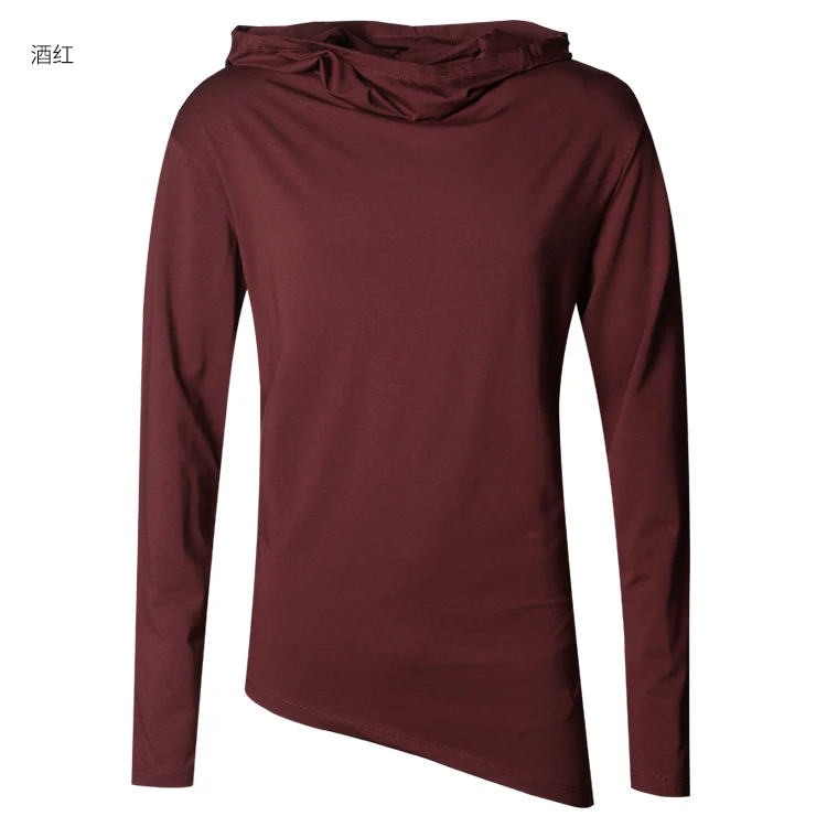 Men Autumn New European Style High Collar Long Sleeve Hooded T-shirt with Cap Men Slim Casual Cotton Irregular T-shirt T908 HTB1mEgbfIfpK1RjSZFOq6y6nFXaH - Men Autumn New European Style High Collar Long Sleeve Hooded T-shirt with Cap Men Slim Casual Cotton Irregular T-shirt T908