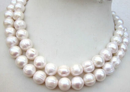 

Jewelr 005711 2 ROW 11-13MM SOUTH SEA WHITE BAROQUE PEARL NECKLACE