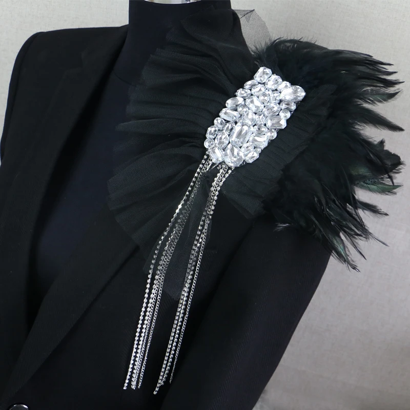 

Handmade Men Shirt Tassels Chain Lapel Pin Punk Brooch Groom Wedding Suit Party Ribbon Gauze Crystal Brooches Rhinestone Corsage