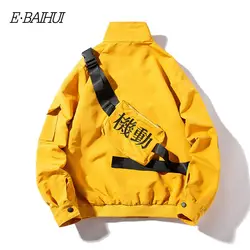 E-BAIHUI в стиле «хип-хоп», куртка с молнией в мозаичном стиле, с несколькими карманами куртка портфель Harajuku HongKong Стиль уличная Винтаж