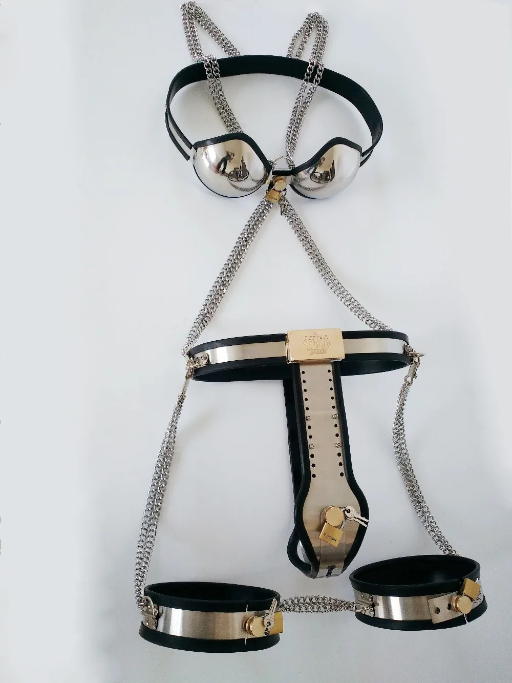 Fetish Stainless Steel Female Chastity Belt 4pcs Set Bdsm Bondage