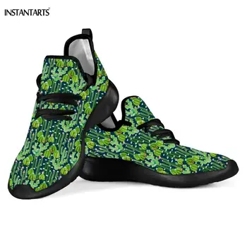 

INSTANTARTS 3D Green Plants Cactus Pattern Woman Mesh Knit Sneakers Lightweight Running Shoes Sports Breath Flying Woven Shoes