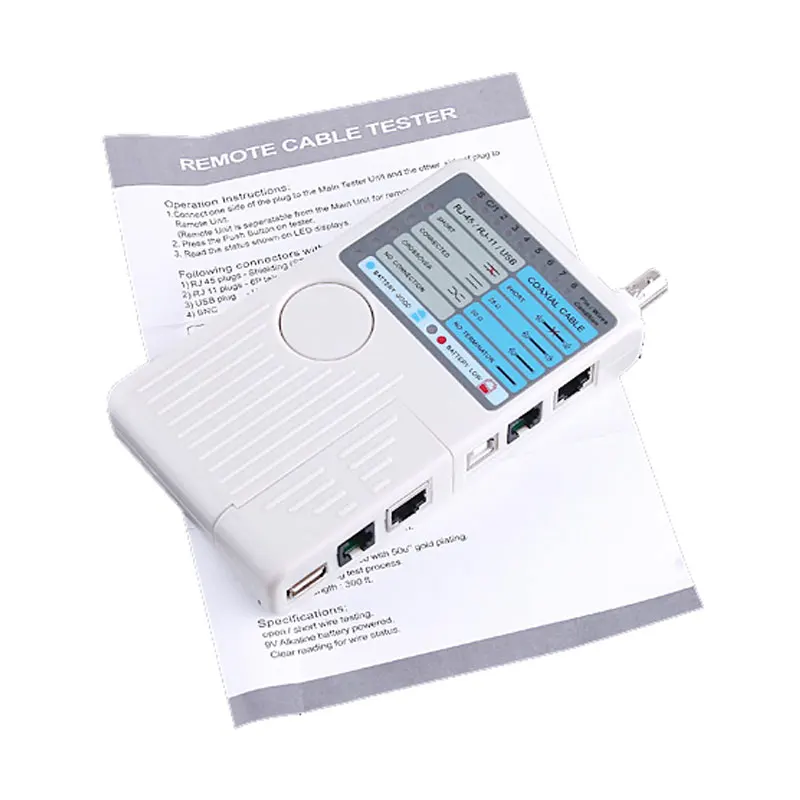 Новый портативный тестер сетевого кабеля Ethernet Удаленный RJ11 RJ45 USB BNC LAN для UTP STP