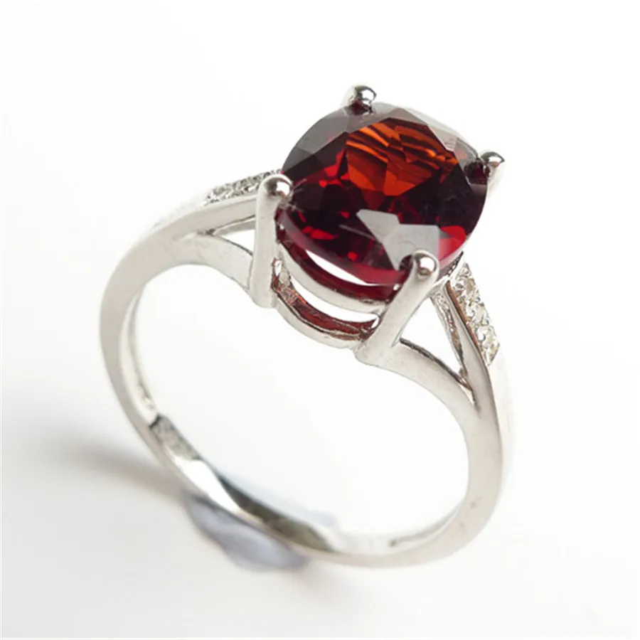 

Fashion 925 Sterling Silver Jewelry Engagement Wedding Ring Genuine Natural Wine Red Garnet Faced Bead Rings For Women Size 7