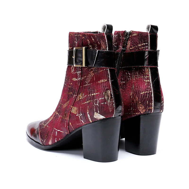 Cuero Botas Aumento Boda red Tacón Moda Trabajo Carrera Alto La Nuevos Hombres Tobillo Hebilla Impresión Los Zapatos Altura De Black q8nYfgS