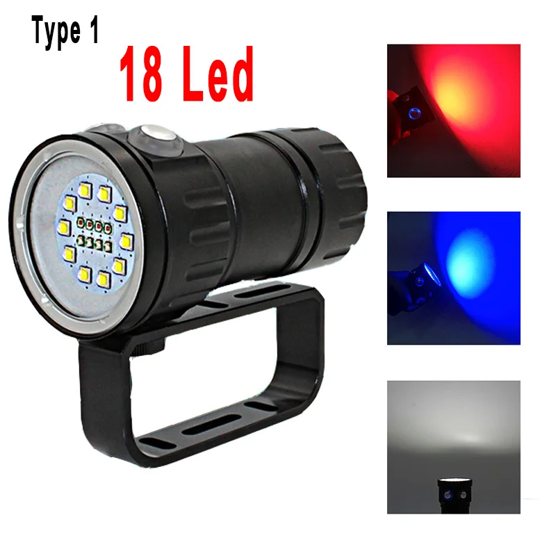 Светодиодный фонарик для дайвинга, подводный, 80 м, XHP70 XM L2, синий, белый, красный, светодиодный, для фотосъемки, видеокамера, тактический фонарь, освещение - Испускаемый цвет: Type 1