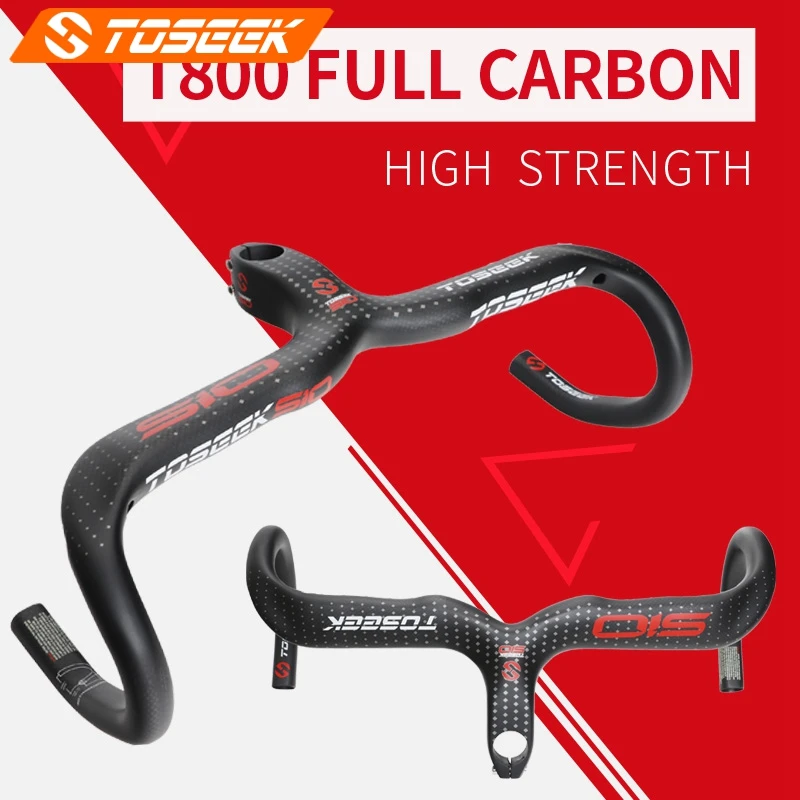 

TOSEEK 510 Matte Full 3k Carbon Fibre Bike Bent Bar Road Bicycles Integrated Handlebar 400/420/440mm Stem 90/100/110/120mm