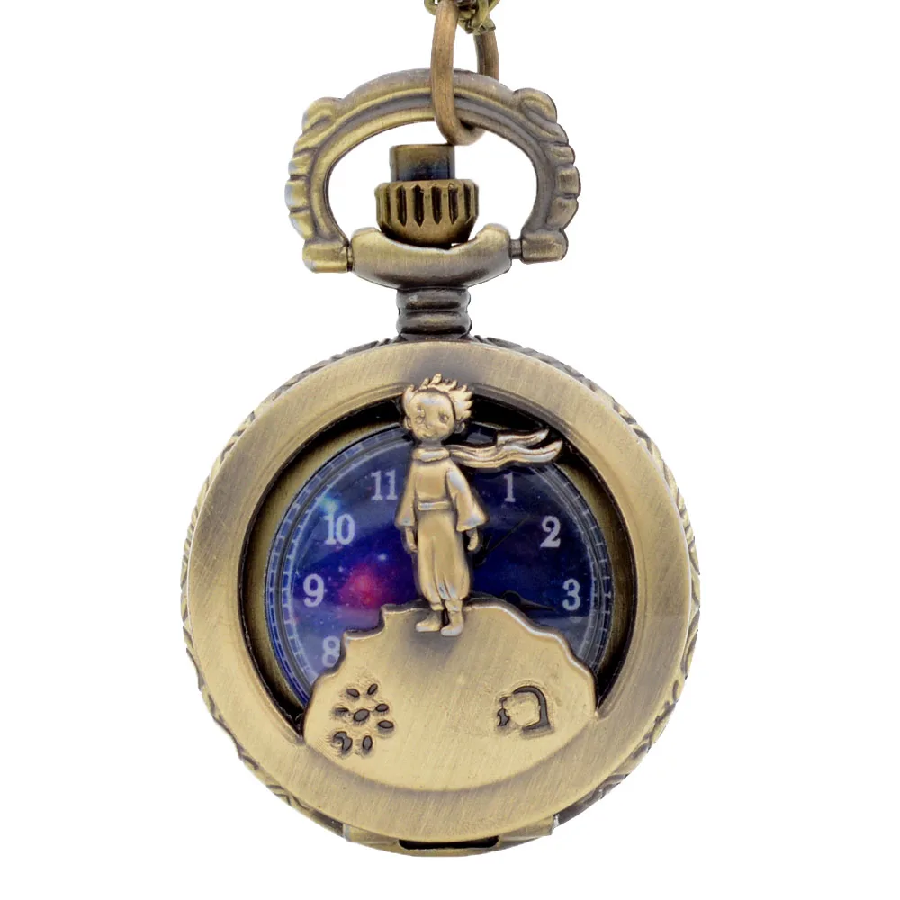 Новое прибытие Маленький принц бронзовые кварцевые карманные часы Аналоговые кулон ожерелье унисекс подарки для детей - Цвет: Small Bronze