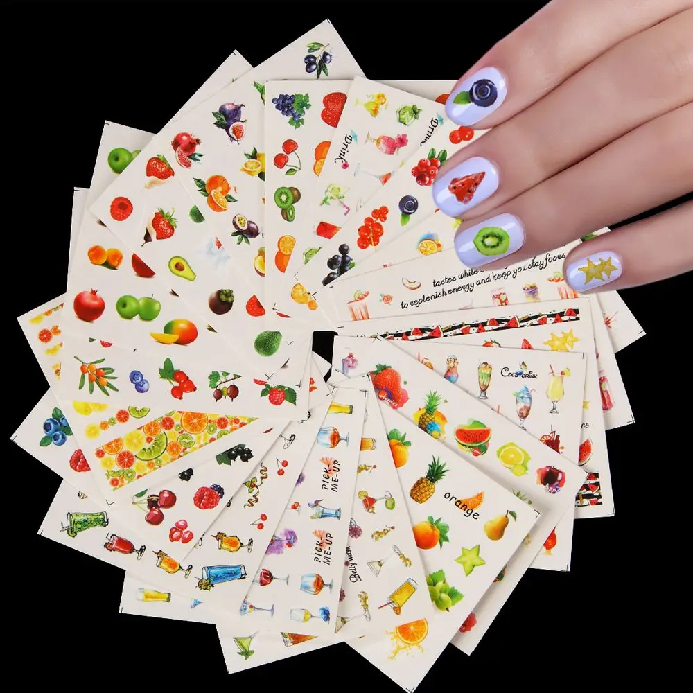 

18 Sheets/Set Nail Art Stickers Fruit Cocktail Series Mixed Design Water Transfer Stickers Tips DIY Manicure Decoration Tools