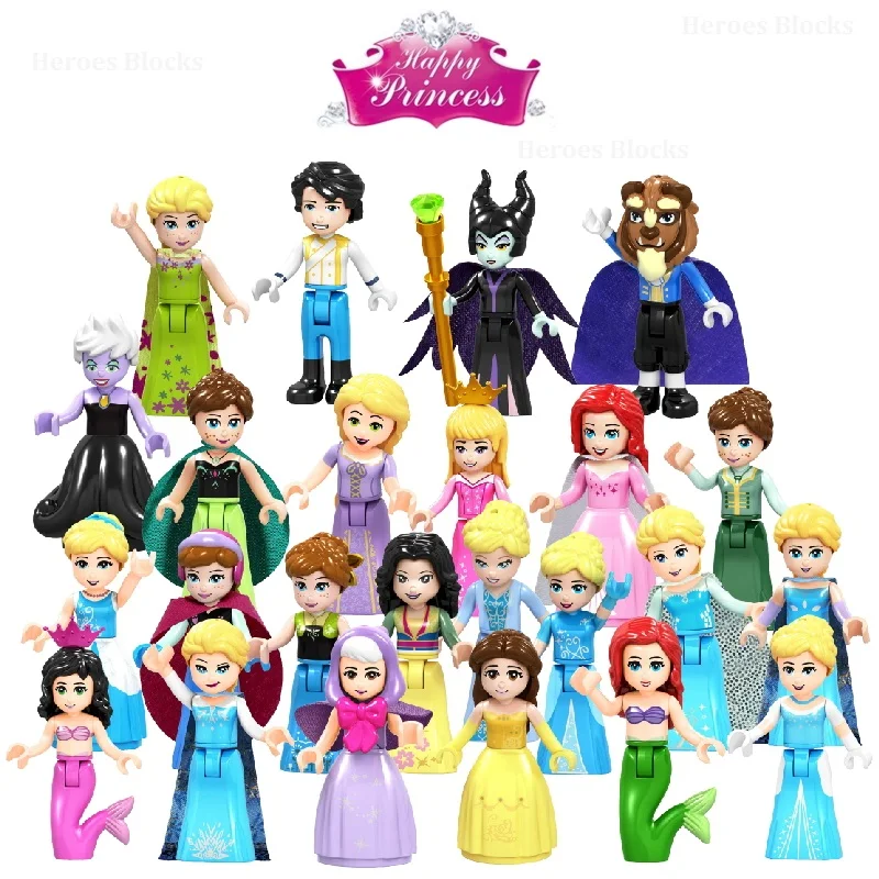 

1pc Fairy Tale Princess Girl cinderella alana rapunzel maleficent ursula Friends Building Blocks Toy kids gift