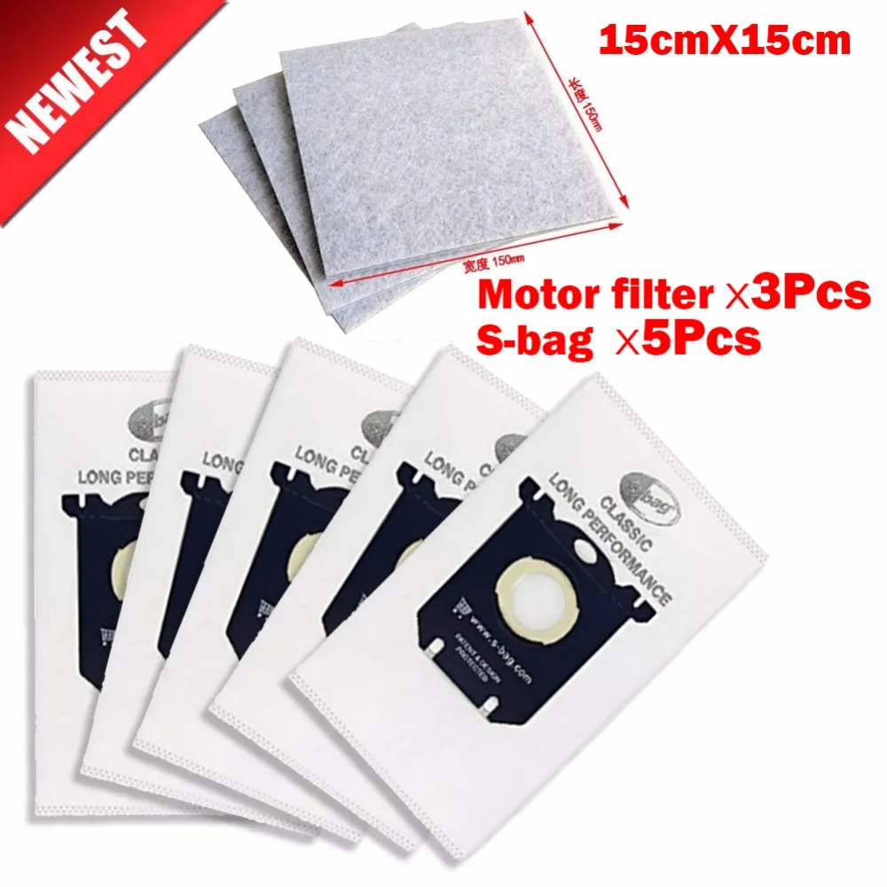 5Pcs universally S bag+3Pcs motor dust filter Hepa for philips AEG