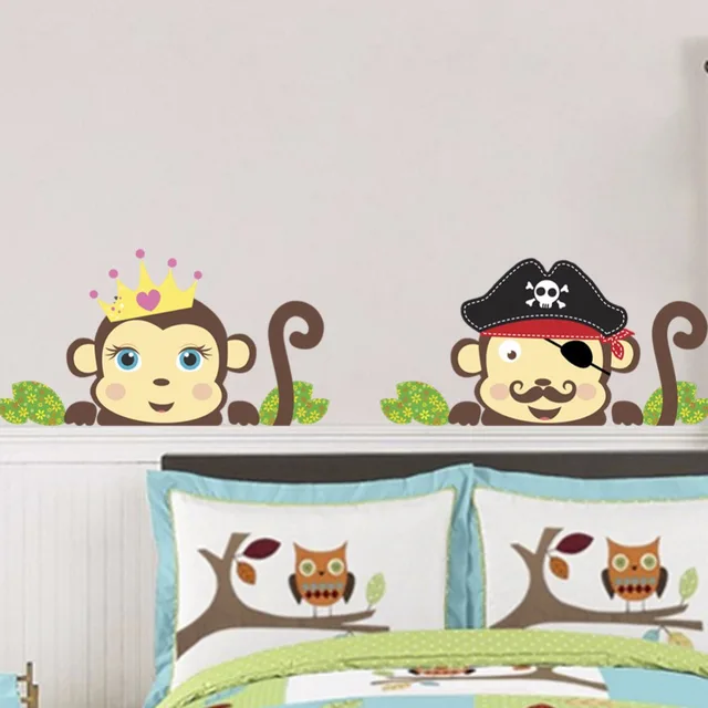 Green Leaves Cartoon Monkey Wall Decals Home Decor Headboard Green Leaves Cartoon Monkey Wall Decals Home Decor Headboard Cabinet Wallpaper Poster Mural Kids Infant