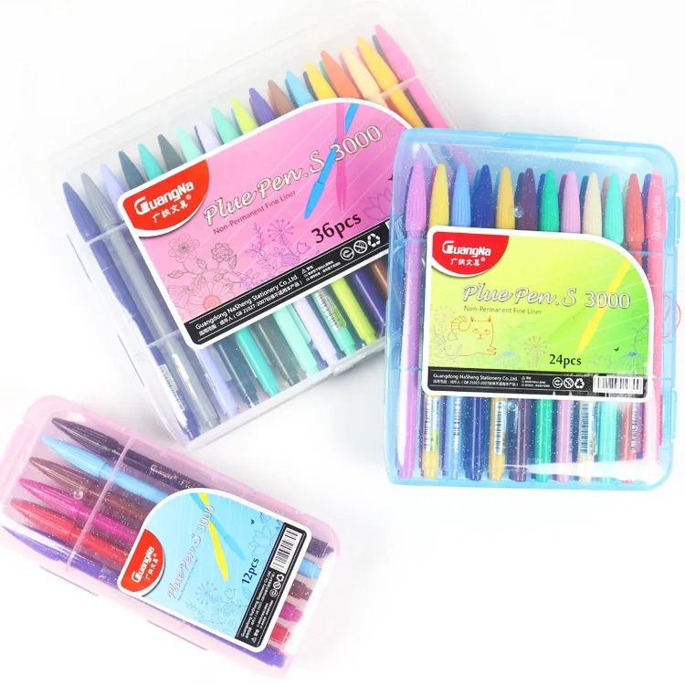 

Free Shipping Guangna Plus Pen 3000 water Color Pen set Water based Fiber Nib Gel Pen 12/ 24/ 36 colors set