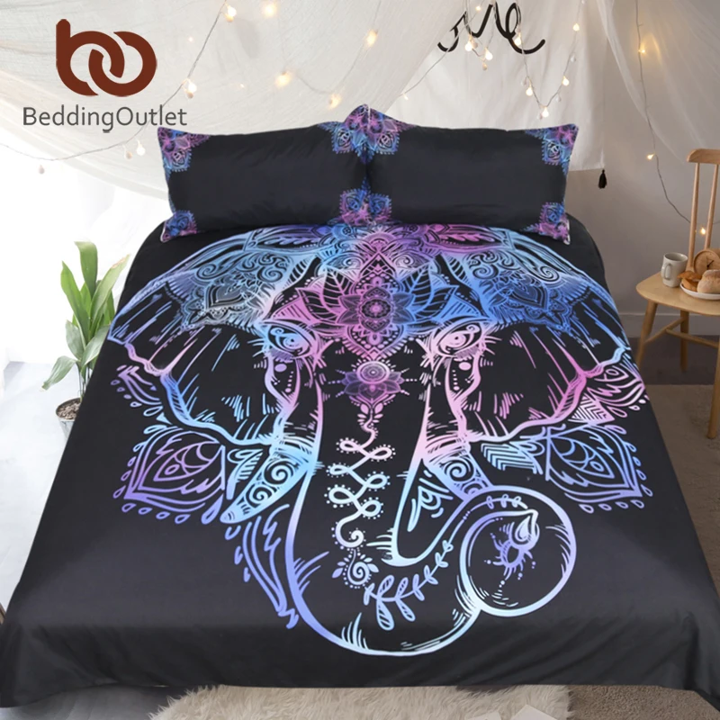 

BeddingOutlet Green Elephant Bedding Set Bohemian Duvet Cover Watercolor Pink Flower Bed Cover Set Microfiber Bedclothes 3pcs