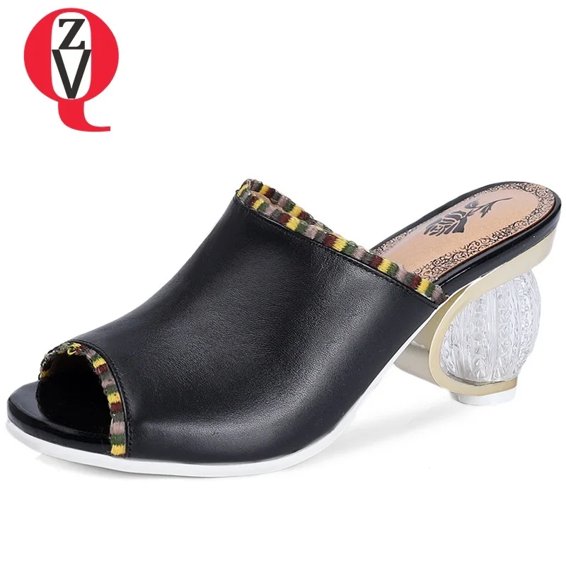 

ZVQ woman shoes new style fashion slippers 2019 summer new style black brand shoes real genuine leather high heels women slides