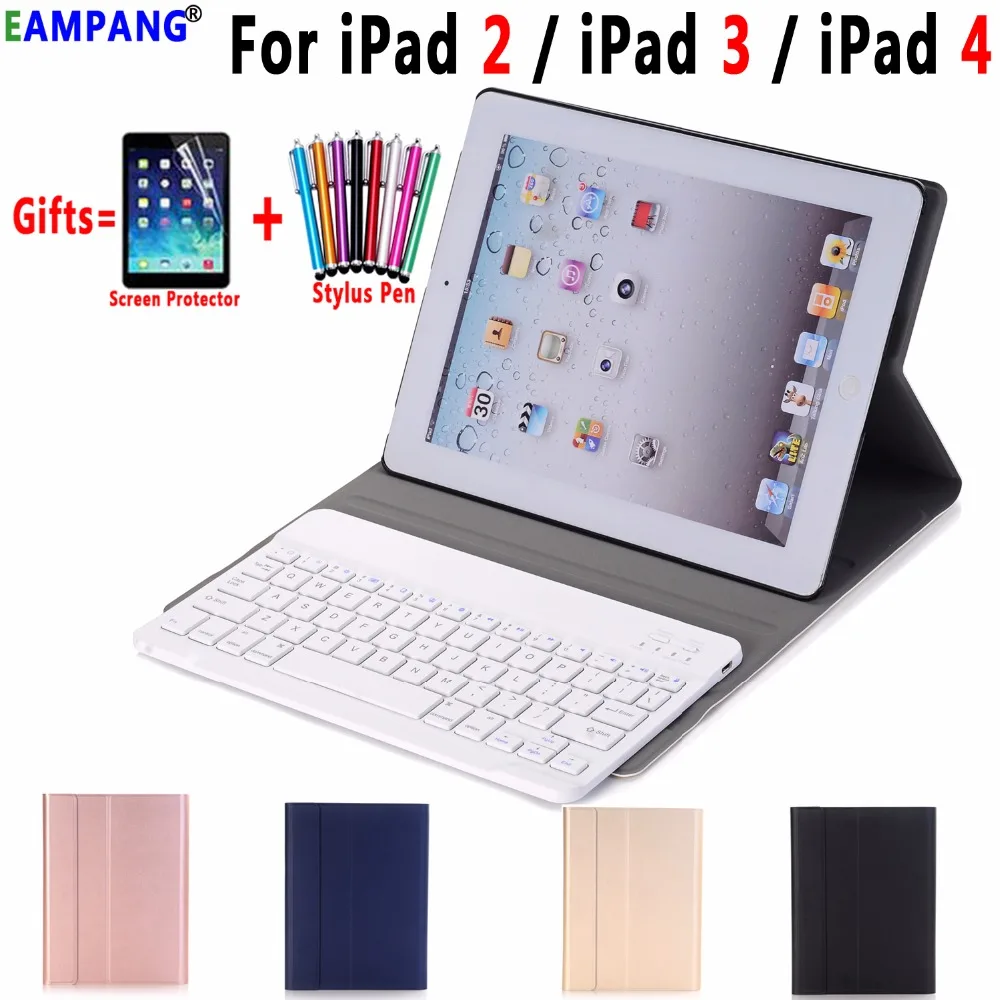 Премиум кожаный чехол для Apple iPad 2/3/4 iPad2 iPad3 iPad4 9,7 чехол Coque Capa Funda со съемной Bluetooth клавиатура