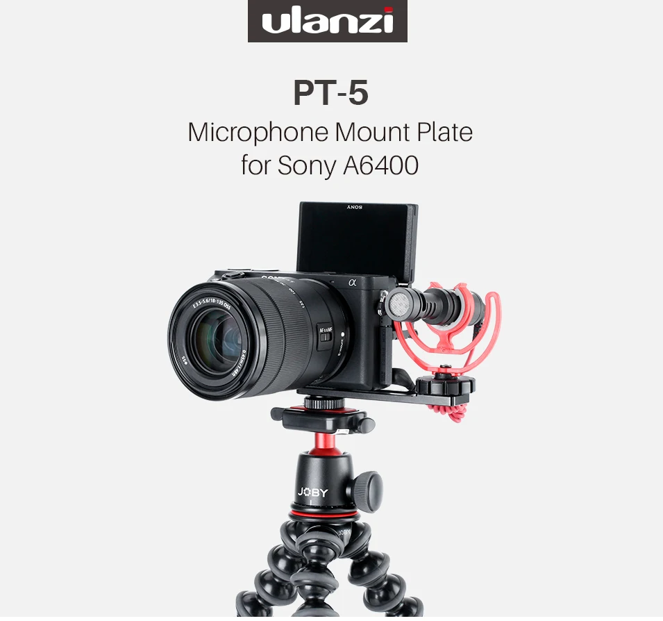 

Ulanzi PT-5 Mount Stand Extension Bar Plate Vlogging Microphone with Cold Shoe1/4''-20 Tripod Hole for Sony A6400 Video Vloggers