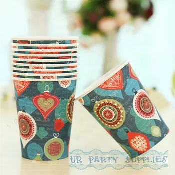 

200pcs Party Drinking Paper Cups Navy Blue Red Green Heart Design for Christmas Party Valentine's Day Wedding Party