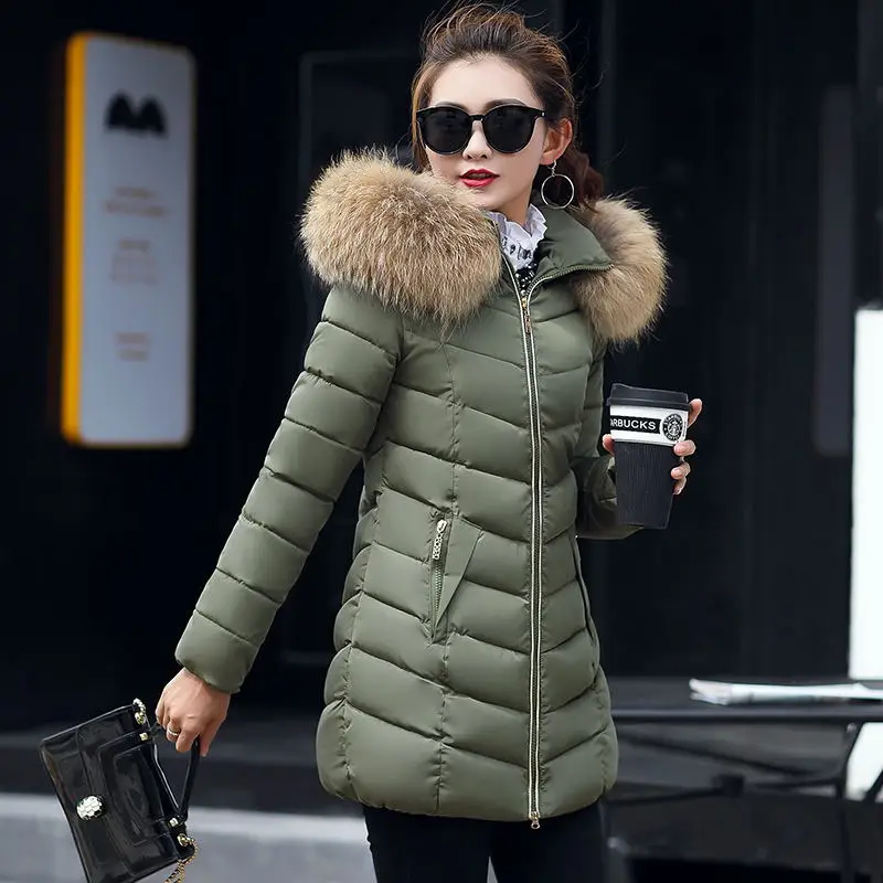 

New 2019 Winter Jacket Women Coats Artificial raccoon hair collar Female Parka black Thick Cotton Padded Lining Ladies S-XXXXL