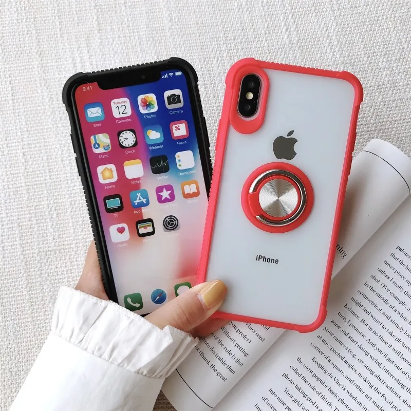 

Luxury Car Holder Ring Case for XS MAX XR X Ultra Thin Transparent Phone Case For iPhone 8 7 6 6S Plus Magnetic Cover Coque