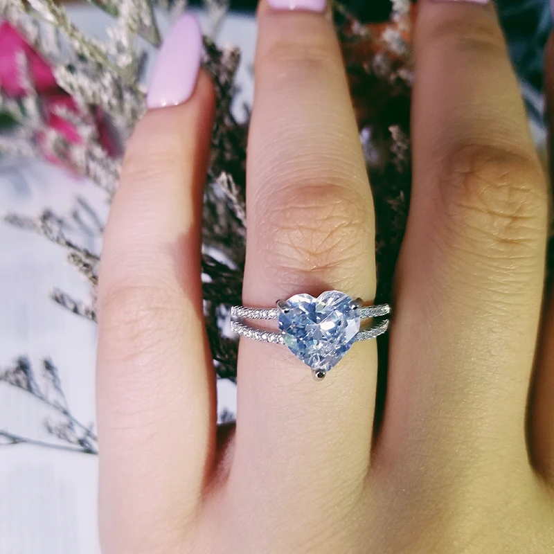 925 пробы Серебряное кольцо на палец в форме сердца с камнем модное кольцо для женщин ювелирные изделия чистое свадебное обручальное LR4625S