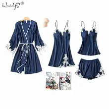 Женский Пижамный халат и халат, Атласный пижамный комплект, пижама, сексуальный кружевной Шелковый комплект для сна, Пижама для отдыха, Пижамный костюм, домашняя одежда