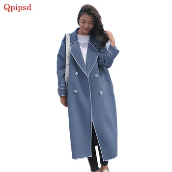 

Over knee overcoat women autumn and winter women windbreaker long section of women lapel double-breasted coat female trench coat