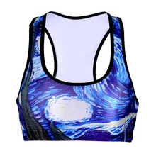 Для женщин Звездная ночь принт Фитнес короткий жилет тренировки Беспроводной Нижнее Бельё для девочек Бесшовные стрейч майка хип-хоп Мягкие Бюстгальтеры для женщин