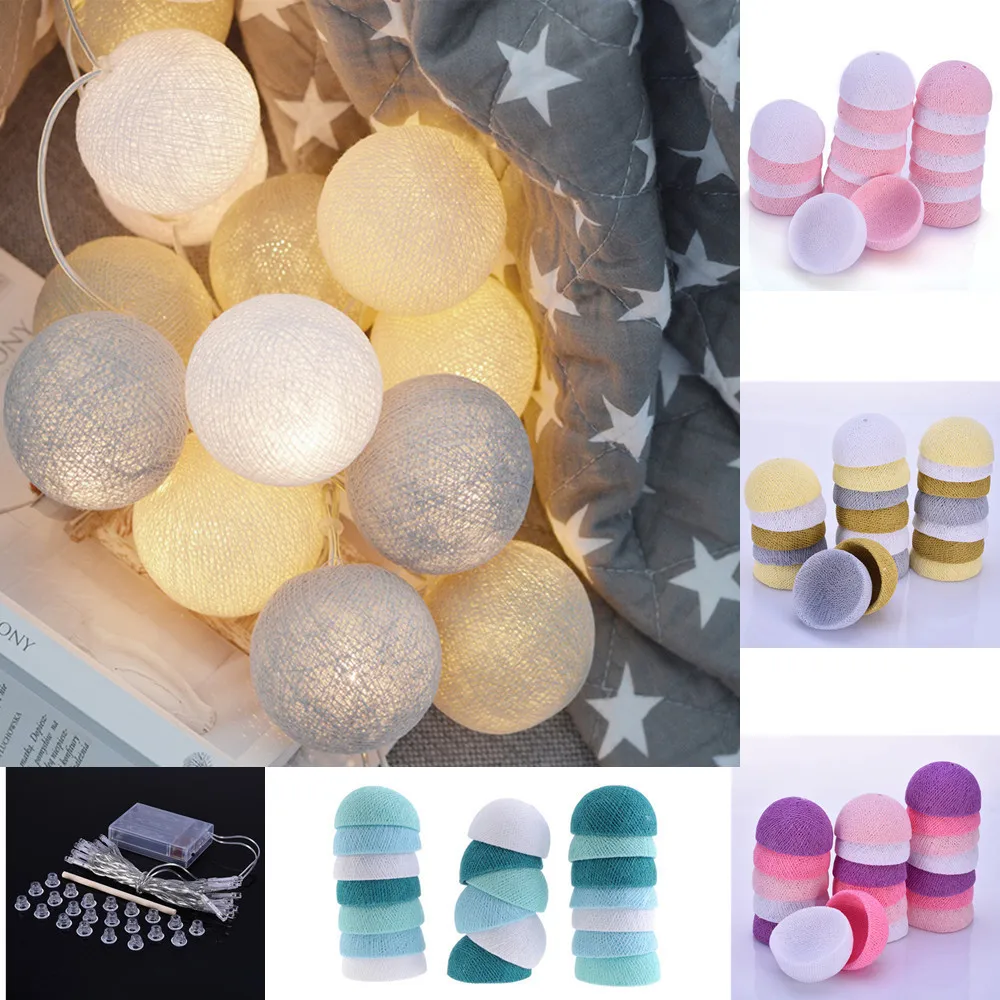 

New Arrival Cotton Ball Decorative String Light Thai Handmade DIY Thread 20 Balls String Lamp For Home Party Xmas Decoration