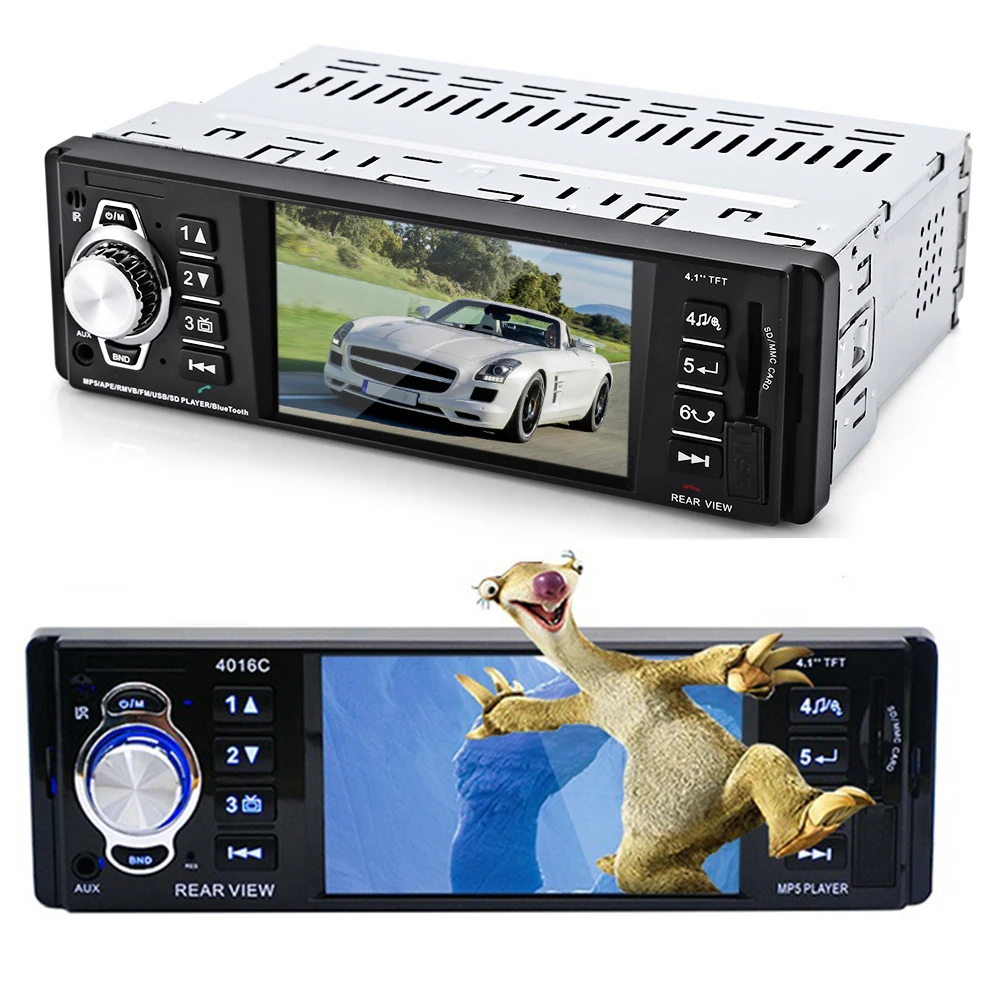 

Hot 1 Din Car MP5 Player 4.1" HD Display Car Video Player Radio Audio MP5 with FM USB SD AUX Ports Support Rear View Camera