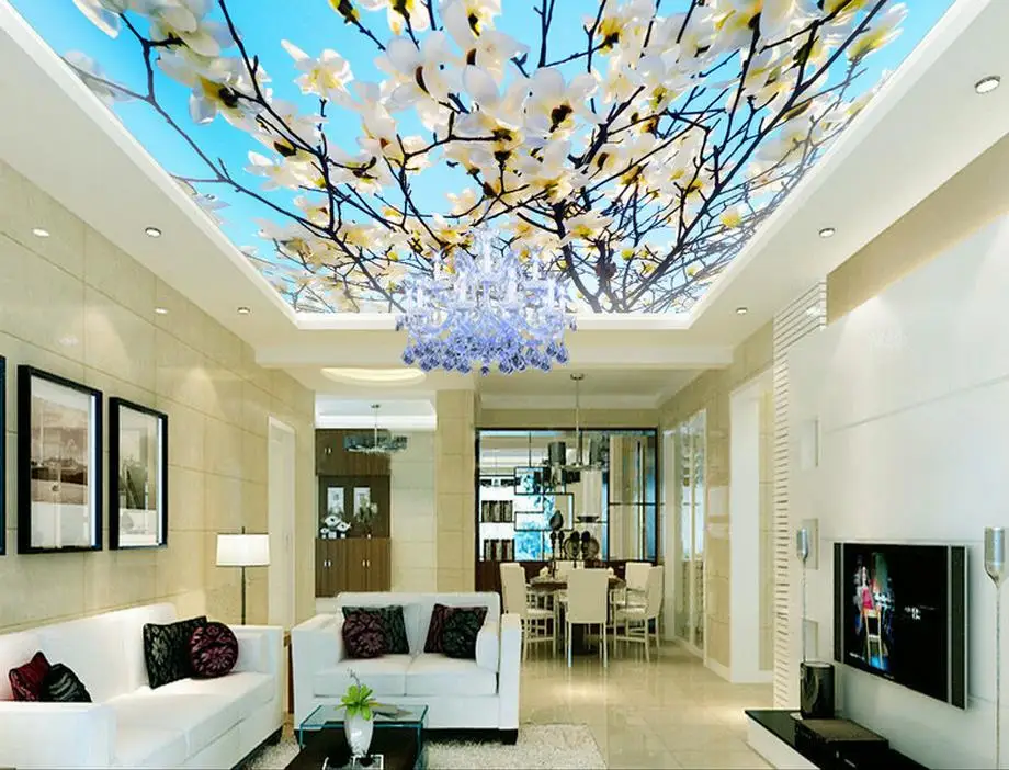 

custom 3d stereoscopic ceiling wallpaper Magnolia 3d ceiling murals wallpaper living room 3d ceiling luxury wallpaper