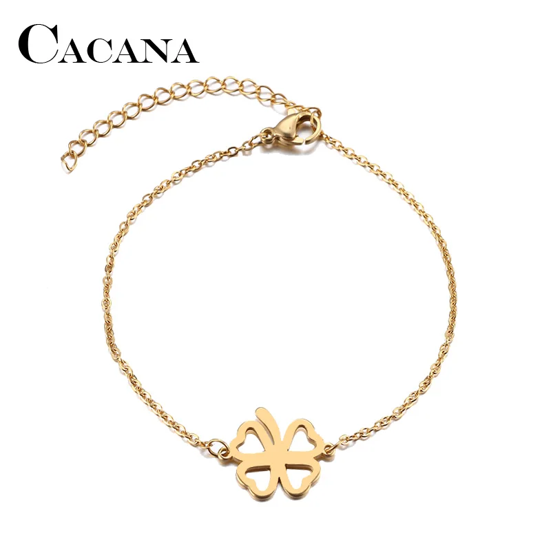 

CACANA Stainless Steel Bracelet For Women Man Hollow Clover Gold And Silver Color Pulseira Feminina Lover's Engagement Jewelry