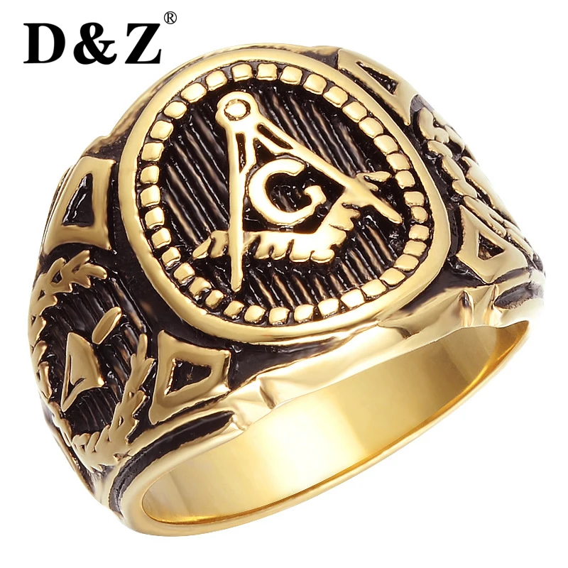 Buy D&Z Vintage Gold Color Masonic Ring 316L Titanium