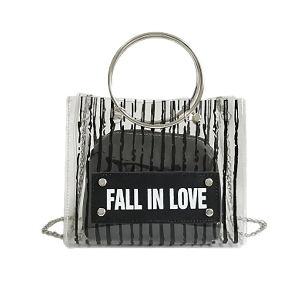 

Women Letter Printed Transparent Package Chain Wild Handbag Female Womens Crossbody Shoulder beach Summer Bags sac main femme