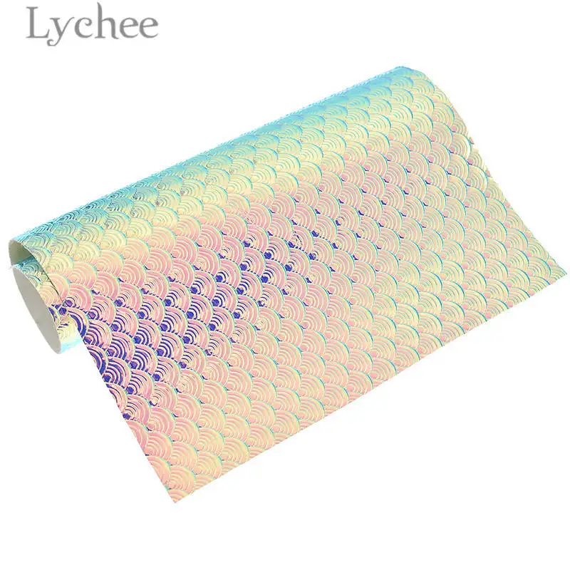 Lychee Life 21x29 см A4 рыба чешуя PU ткань высокое качество красочные Синтетическая Кожа DIY материал для сумки ремни одежды - Цвет: 2