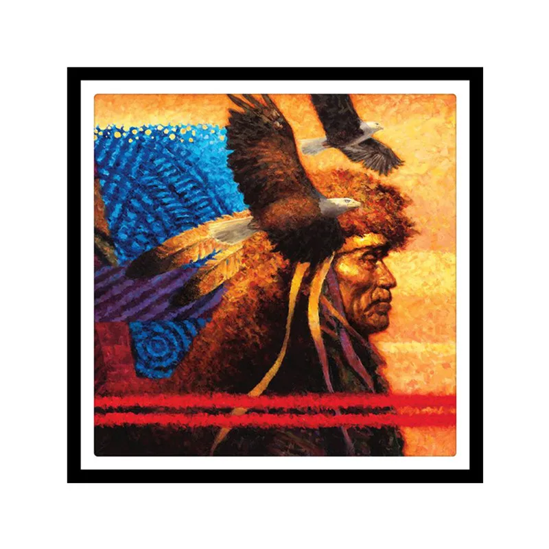 

5D DIY Round Embroidered Crystal Studded with Diamond Embroidered Man and Eagle Embroidered Diamond Mosaic Home Decor