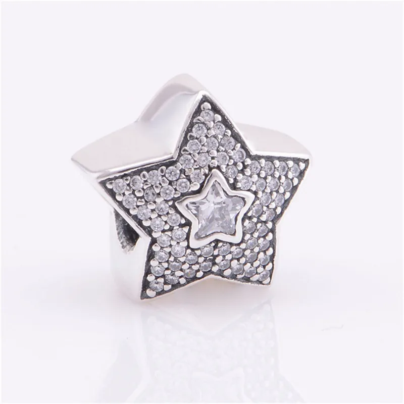 

Authentic 925 Sterling Silver Charms Pave Wishing Star Clear CZ Beads Fits Snake Chain Charm Bracelet Jewelry Making Berloque
