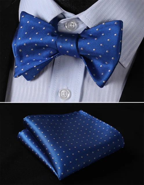 Bd1012b сине-белые горошек Классический шелк жаккард Тканые Для мужчин бабочка галстук-бабочка карман квадратный платок костюм набор - Цвет: bowtie set