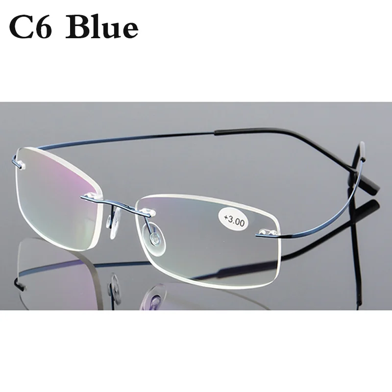 Очки для чтения, Для мужчин Для женщин ультра-светильник без оправы очки по рецепту пресбиопические очки+ 1,0+ 1,5+ 2,0+ 2,5+ 3,0+ 3,5+ 4,0 YQ229 - Цвет оправы: YQ229 C6 BLUE