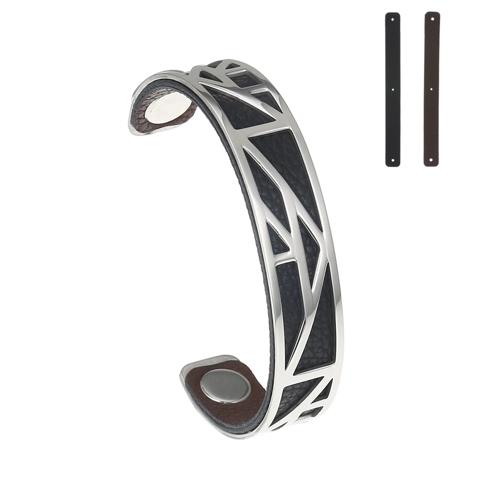 010 Cremo Браслет-манжета для женщин Bijoux Yoiumit серебряные браслеты для запястий мансетт Femme Реверсивный кожаный ювелирные изделия из нержавеющей стали - Окраска металла: 010