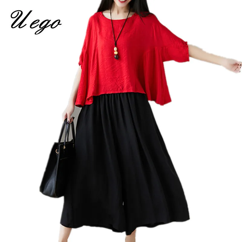 

Uego Two Piece Women Casual Sets Loose Tops+Wide leg pants Vintage Women's Set Clothes Suits Cotton Linen Fashion Sets Suit